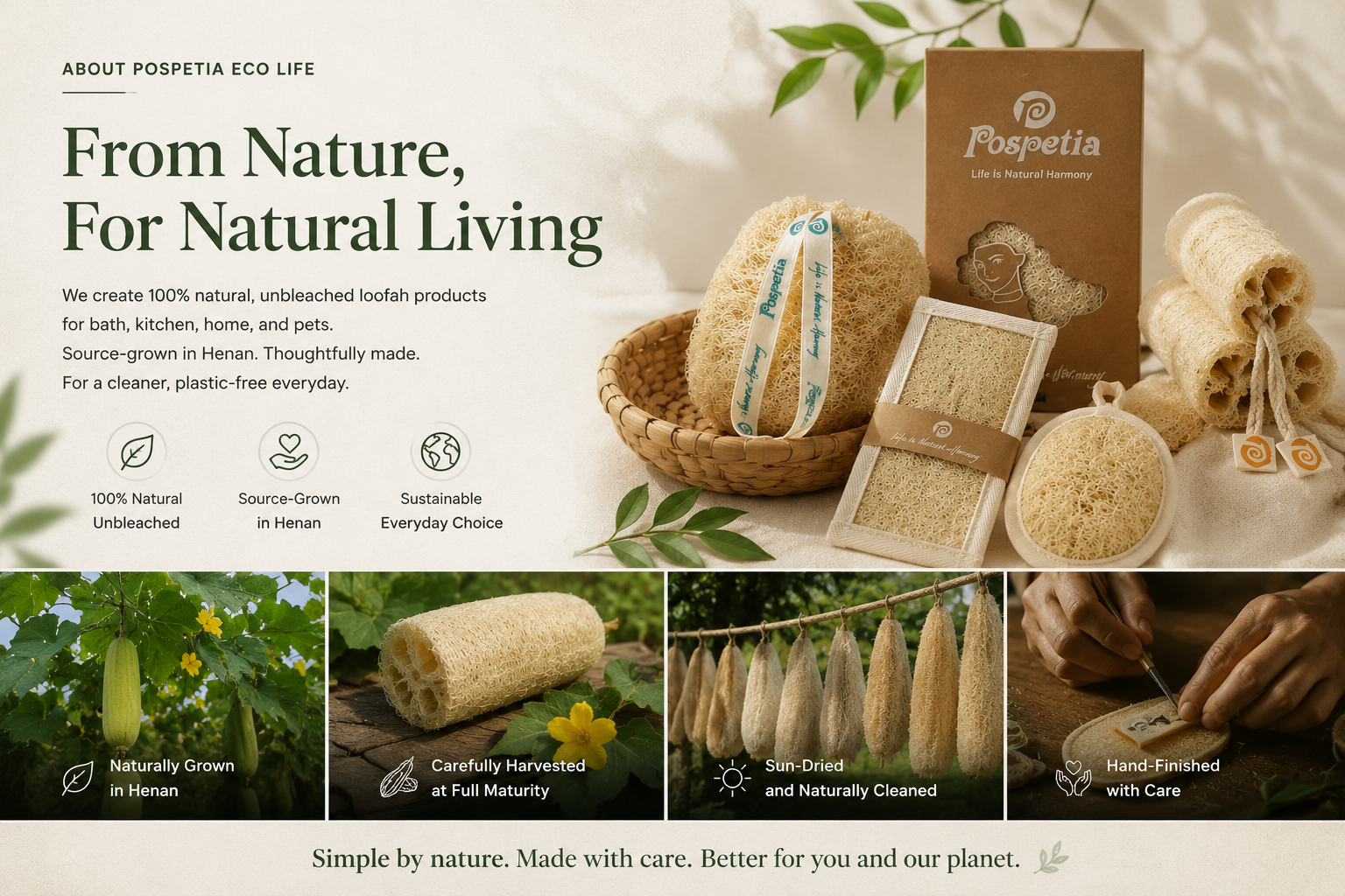 About Pospetia natural loofah products and growing process