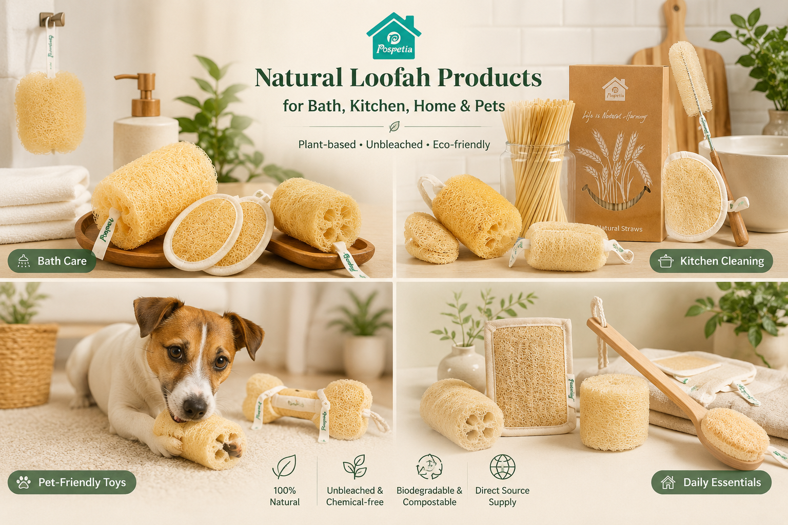 Natural loofah product categories for bath kitchen pets and daily essentials