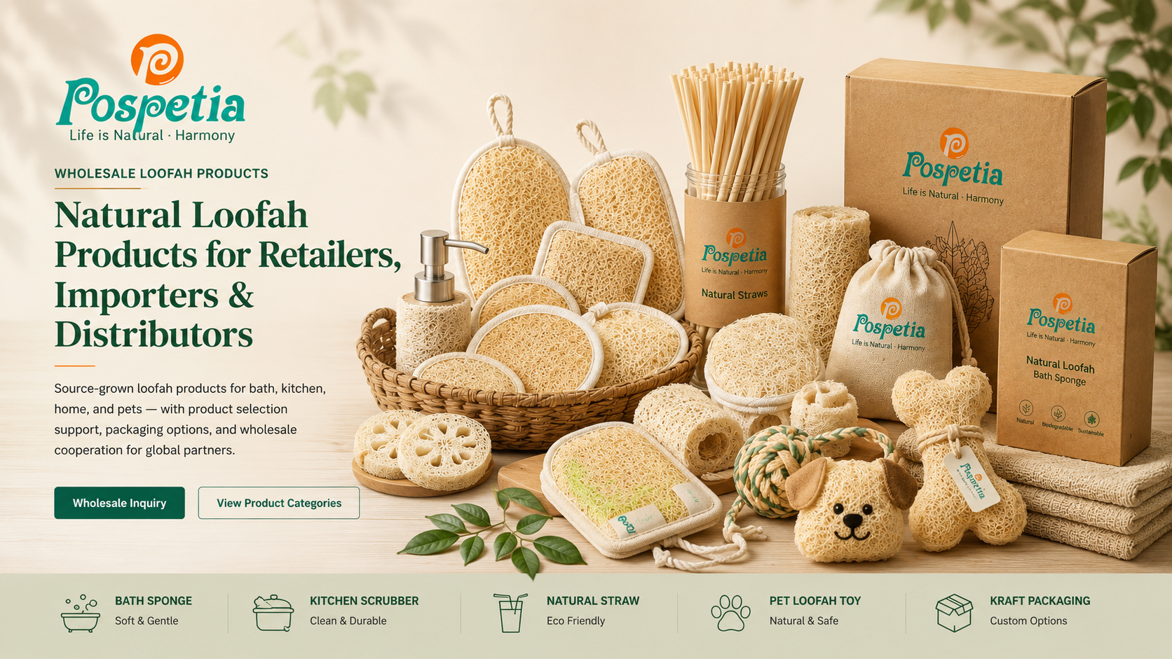 Pospetia wholesale natural loofah products for bath kitchen pets and home